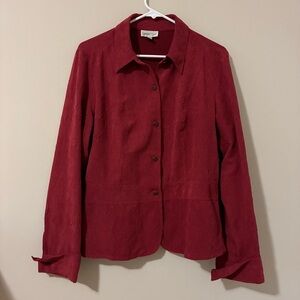 Coldwater Creek Shirt Jacket Women’s M Maroon Red Crinkle Textured Button Up Top